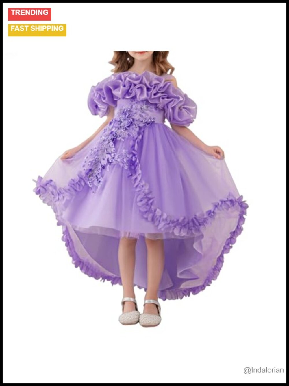 Princess Dress Ruffle Tulle Satin Pageant Gown with Train